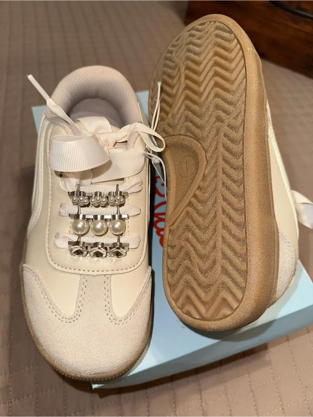 Cat & Jack Cream Pearl-Embellished Girls Sneakers